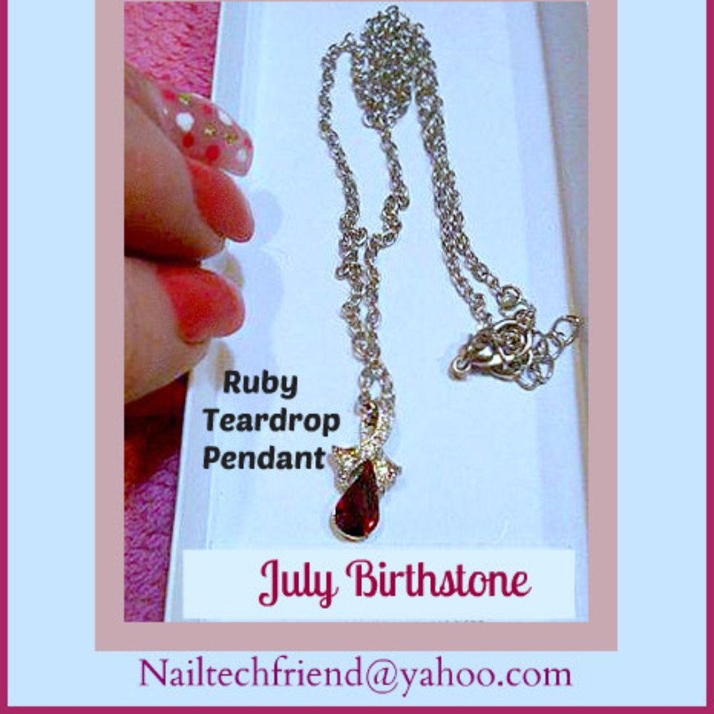 Vintage Ruby & White Crystal Gemstone Teardrop Shaped Pendant - Picture 2 of 5